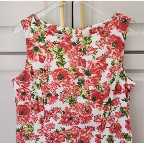 Talbots Size 14W Sleeveless Cotton Floral Sheath Dress Modest Summer Tea Preppy - Picture 5 of 12